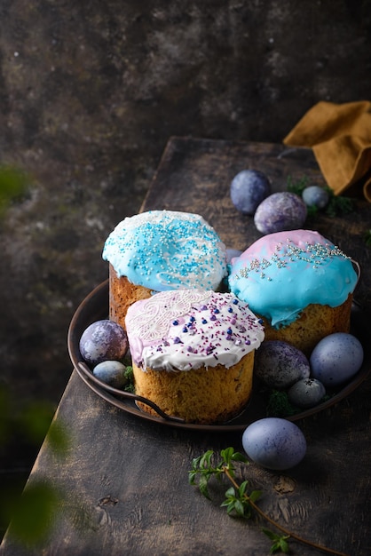 Traditional ukrainian easter cake kulich and eggs