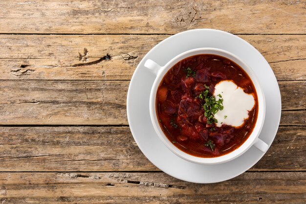 Traditional Ukrainian Russian borsch. Beetroot soup