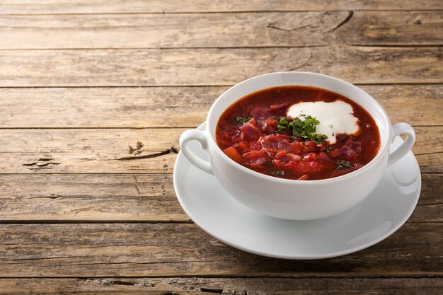 Traditional Ukrainian Russian borsch. Beetroot soup