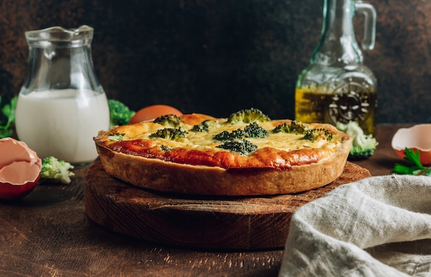 Traditional vegetable quiche with broccoli, eggs and cheese