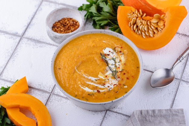 Traditional vegetarian pumpkin cream soup