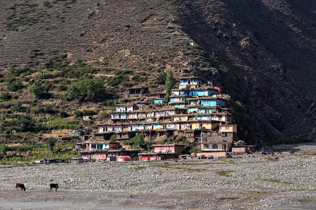 Traditional village houses on the hill in Northern Pakistan