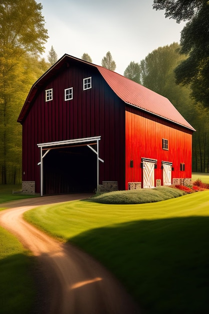 Традиционный винтажный красный фермерский сарай