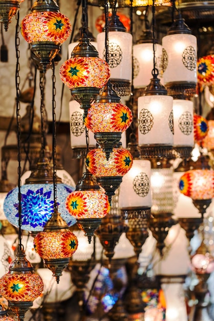 Traditional vintage Turkish lamps in The Grand Bazaar in Istanbul