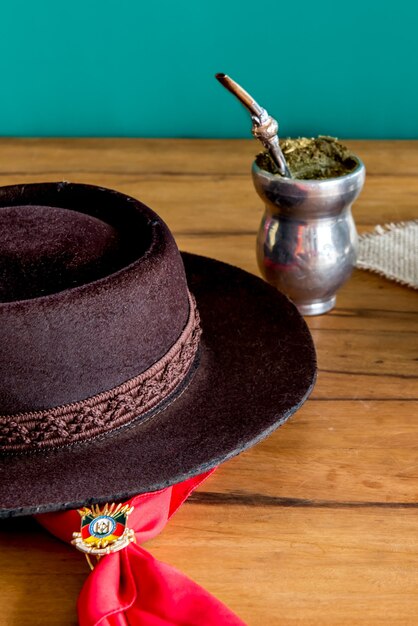 Photo traditional week in southern brazil. farroupilha week of the gauchos.traditional south american yerba mate (chimarrao in brazil).