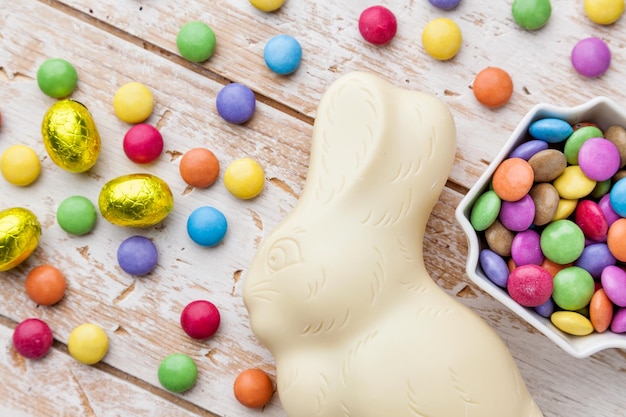 Traditional white chocolate Easter holiday bunny