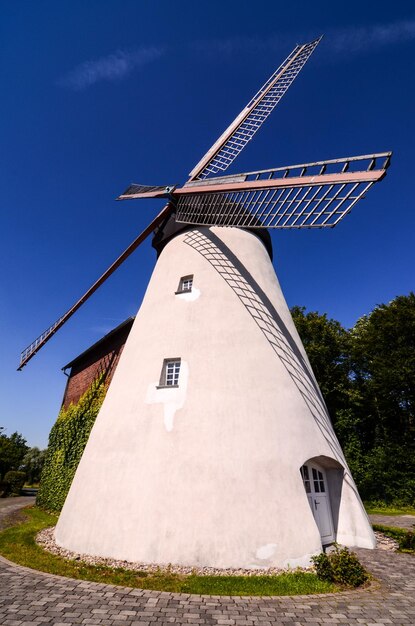 Traditional White Windmill on the Countryside in Germany