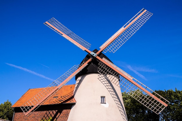 Traditional White Windmill on the Countryside in Germany