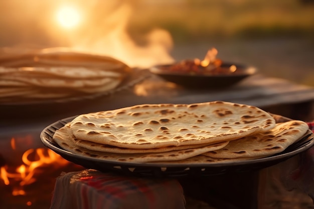 Traditional whole wheat chapatis being cooked