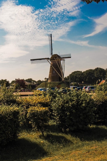 Traditional windmill against sky