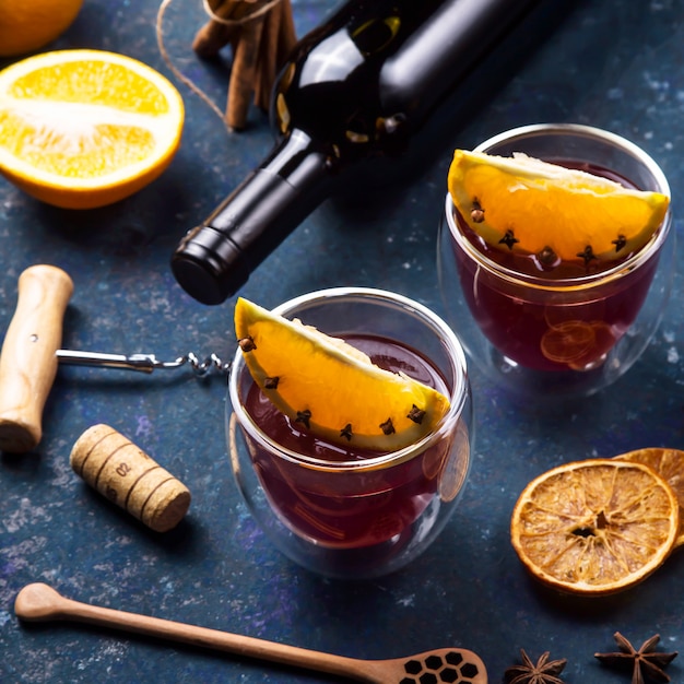 Traditional winter and Christmas drink mulled red wine 