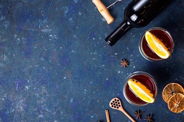 Traditional winter and Christmas drink mulled red wine 