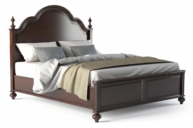 Photo traditional wooden bed headboard and footboard in dark finish