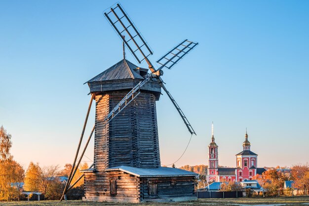 Traditional wooden windmill in Suzdal Russia