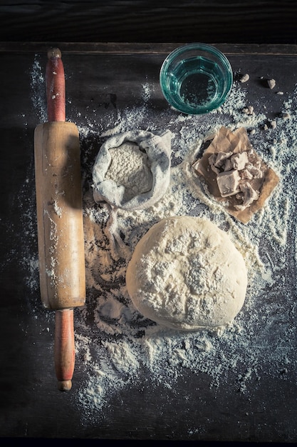 Traditionally and fresh dough made of flour yeast and water