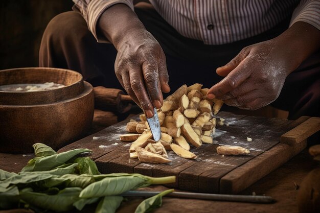 Traditioneel Braziliaans eten Cassava zetmeel op een rustieke tafel