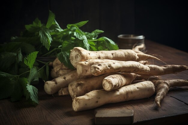 Traditioneel Braziliaans eten Cassava zetmeel op een rustieke tafel