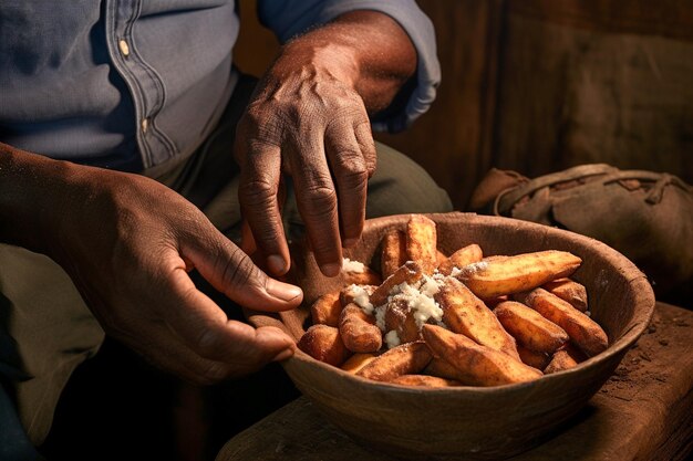 Traditioneel Braziliaans eten Cassava zetmeel op een rustieke tafel