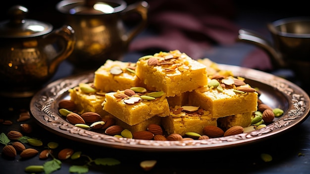 Traditioneel Indiase dessert top view gegenereerd door AI