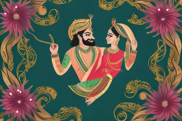 Traditioneel Indiase Mughal Wedding Card Design Uitnodigingskaart voor Wedding Day drukken vector illus