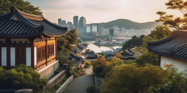 traditioneel Japans huis dorp bij de stad