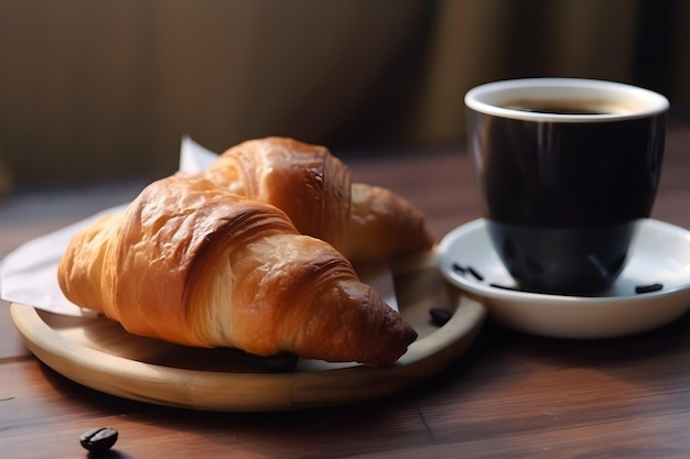 Traditioneel ontbijt met croissant en koffie Generatieve AI