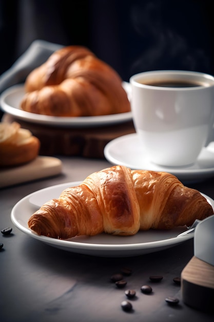 Traditioneel ontbijt met croissant en koffie Generatieve AI