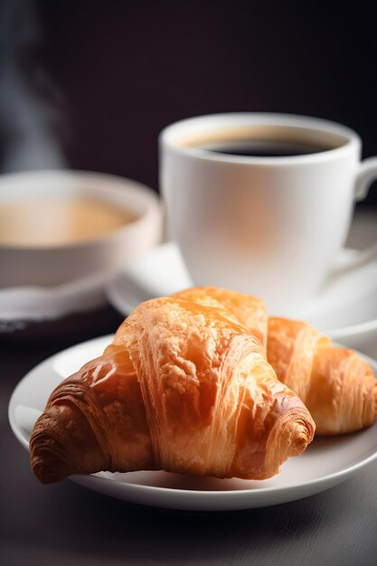 Traditioneel ontbijt met croissant en koffie Generatieve AI