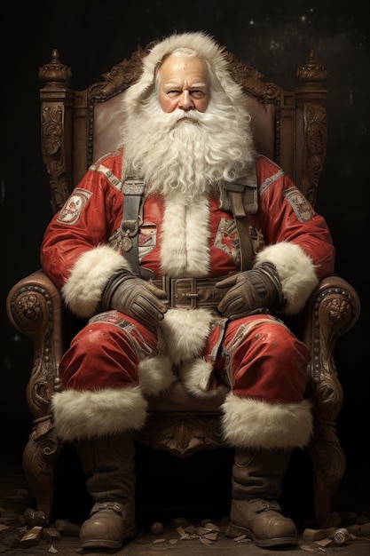 Foto traditioneel portret van de kerstman die op een stoel zit