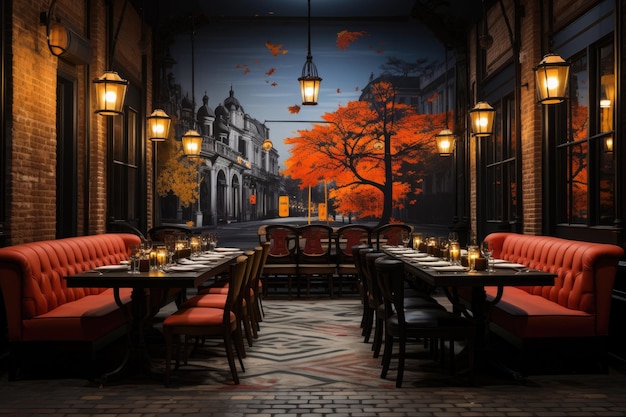 traditioneel restaurant met inspiratie-ideeën voor rode baksteendecoratie