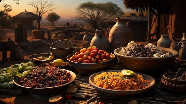 Traditionele Afrikaanse keuken delicatessen couscous kip groenten hete specerijen en meer