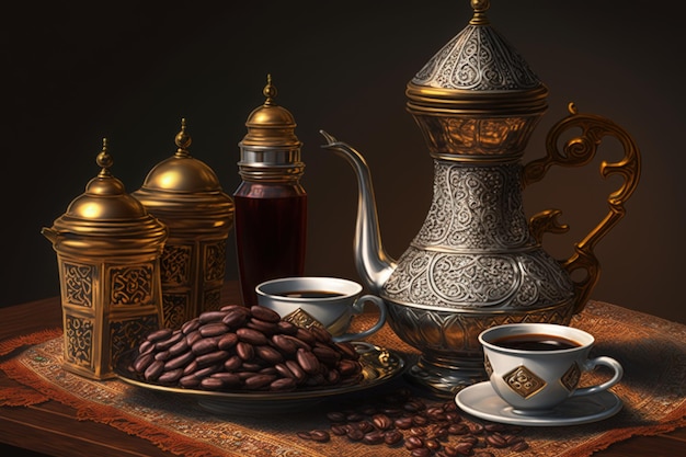Traditionele Arabische koffieset en dadels