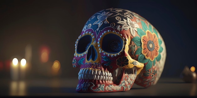 Traditionele dag van de dood kleurrijke altaar dia de muertos schedel