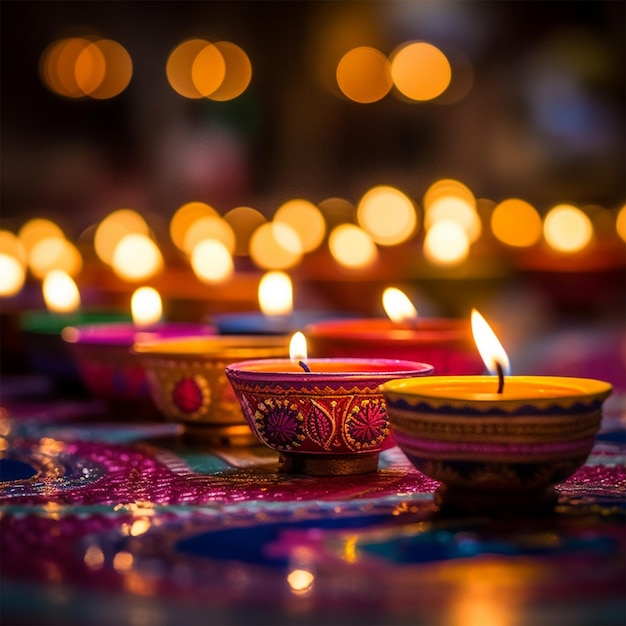 Foto traditionele diwali diyas en kaarsen mooie foto