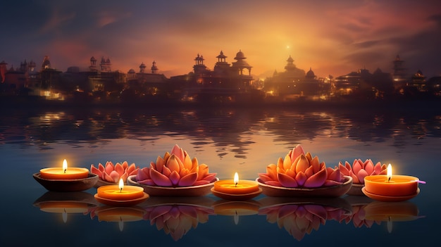 Traditionele Diwali-lamp met kaarsen Generatieve Ai