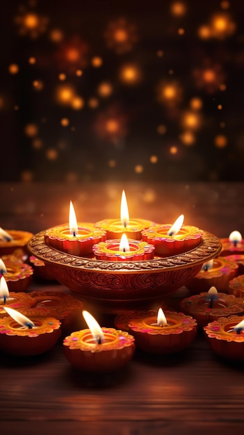 Traditionele Diwali-lamp met kaarsen Generatieve Ai