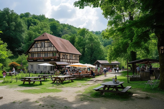 traditionele Duitse biertuin in een schilderachtig landschap