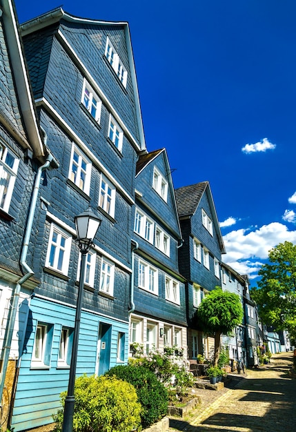 Traditionele Duitse leistenen huizen in Siegen Noordrijn-Westfalen, Duitsland