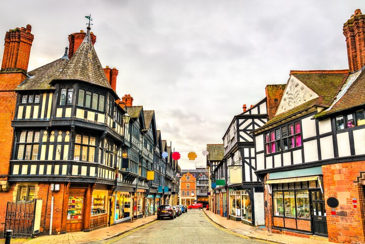 Foto traditionele engelse tudor-architectuurhuizen in chester, engeland