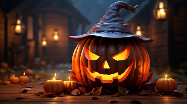 Traditionele halloween-feestachtergrond Halloween-behang met kwade pompoen Generatieve AI