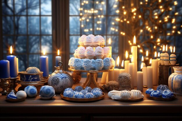 Traditionele Hanukkah snoepjes met kaarsen