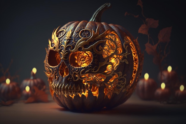 Traditionele herfstvakantie van Allerheiligen op 31 oktober Halloween-pompoen met kaarslicht De dag van geesten skeletten schedels de opstanding van de doden de ziel