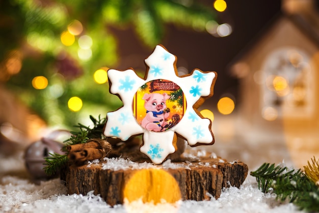 Traditionele het voedselbakkerij van de vakantie, Peperkoek blauwe sneeuwvlok