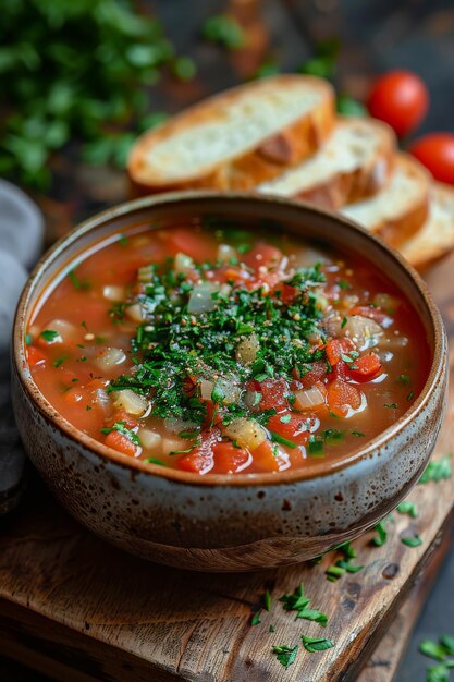 Traditionele italiaanse minestrone soep met groenten en bonen op houten achtergrond