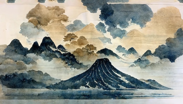 Traditionele Japanse stijl aquarel oosters patroon van Mount Fuji Suitable