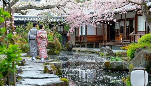 Traditionele Japanse tuin op de Witte Dag