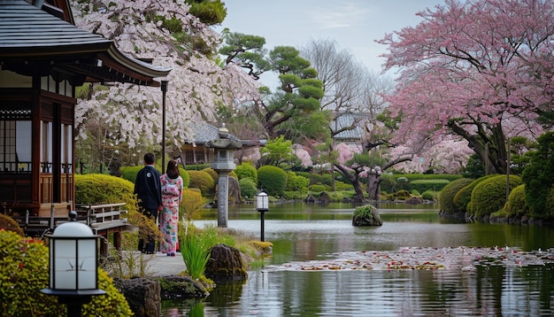 Traditionele Japanse tuin op de Witte Dag
