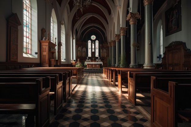 Traditionele kerkinterieurafbeeldingen die door AI zijn gegenereerd