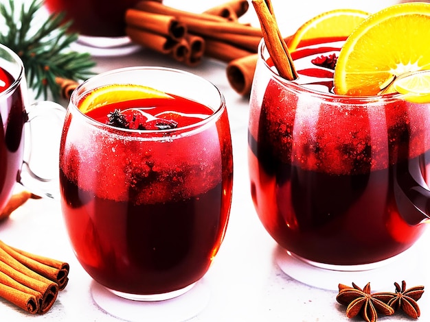 Traditionele kerstdrank met kaneel, steranijs en sinaasappel Genereer door AI