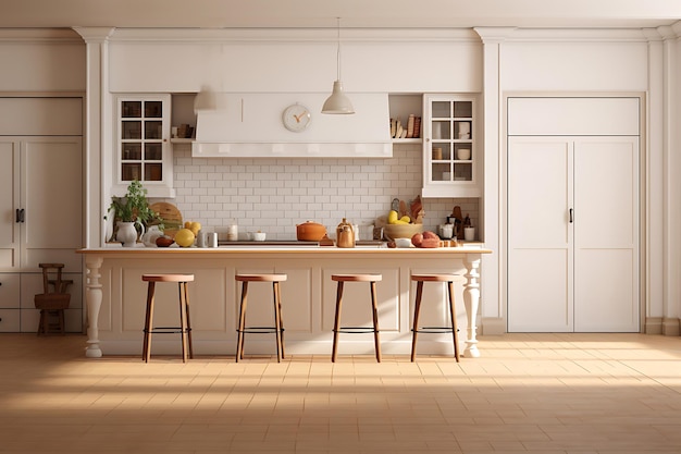 Traditionele keuken kamer interieur 3D-rendering